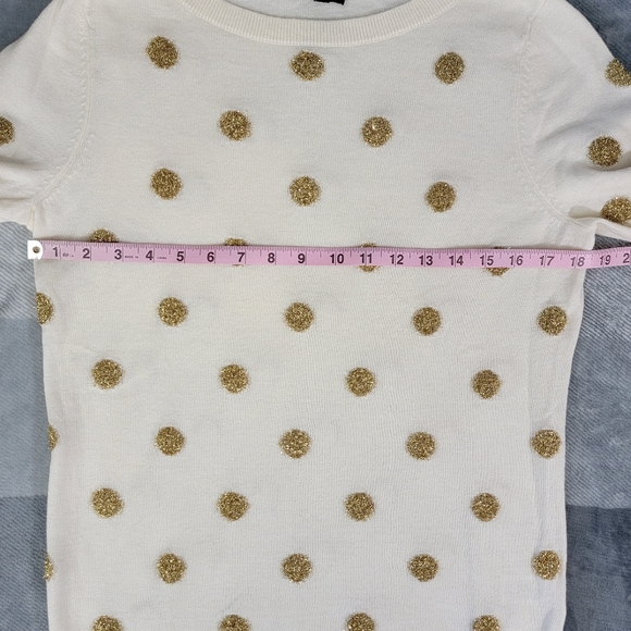 Talbots Wool Blend Ivory Gold Tinsel Dot Sweater Long Sleeve Party Holiday M - Picture 9 of 10